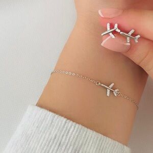 Sterling Silver Airplane Stud Earrings and Bracelet set